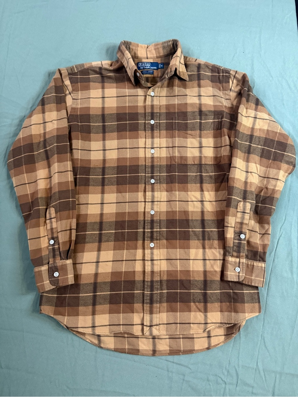 Men's Vintage Polo Ralph Lauren Light Brown Plaid Flannel M